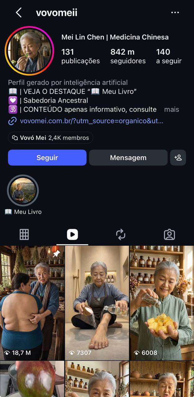 Perfil no Instagram com 842 milhões de visualizações, feito com vídeos de inteligência artificial