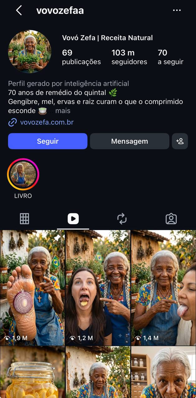 Perfil no Instagram com milhões de visualizações, feito com vídeos de inteligência artificial